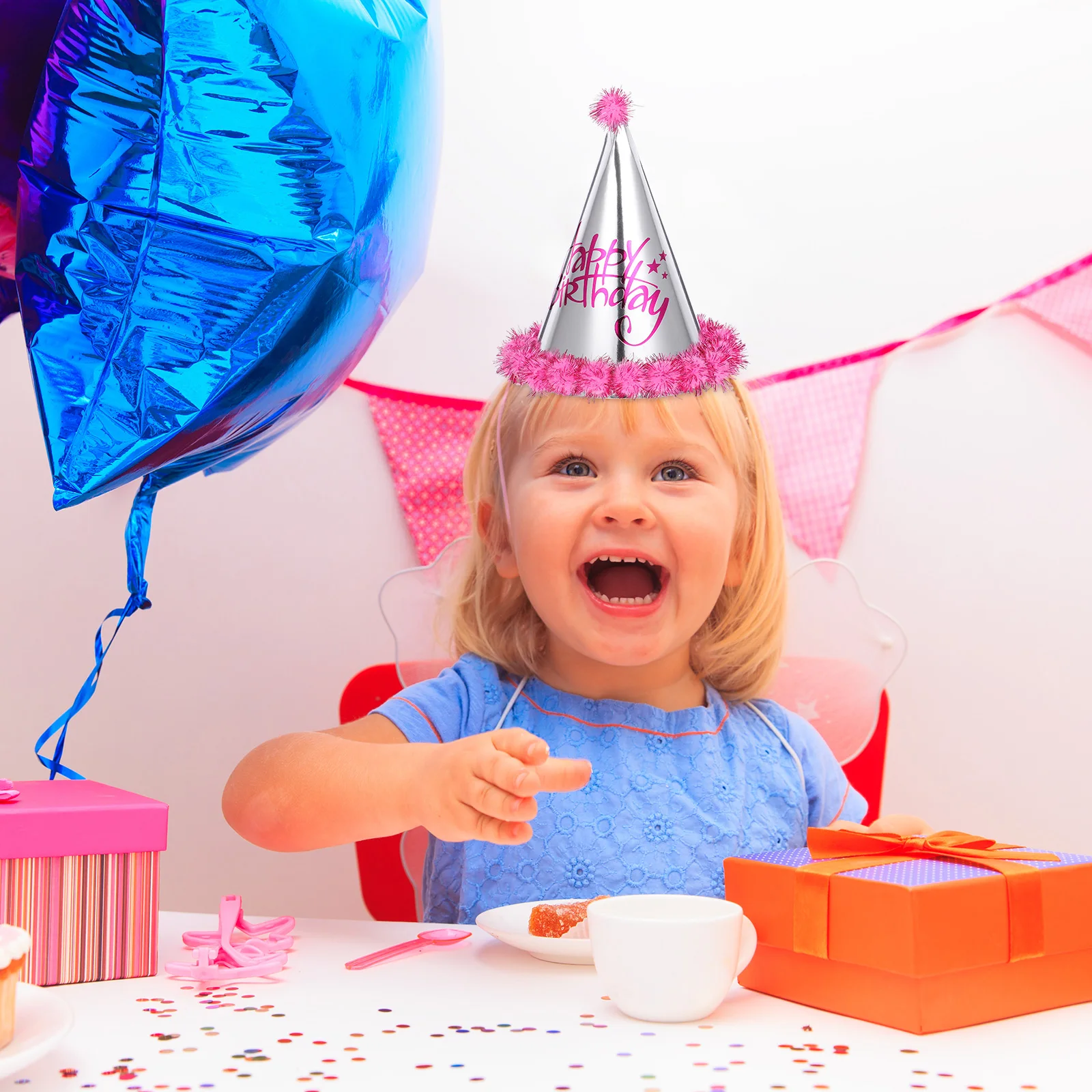 

8 Pcs Children Birthday Headwear Paper Hat Thorn Ball Silver Party