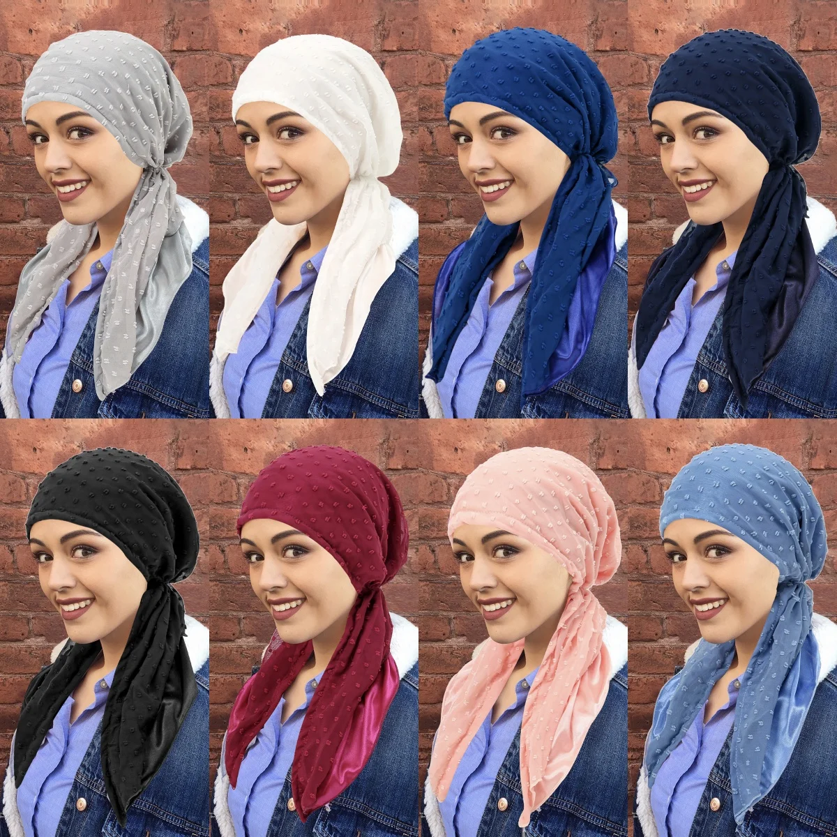 New Double Layer Bubble Lining Satin Women Muslim Inner Hijab Turban Cap Long Tail Headscarf Wrap Beanies Bonnet Head Scarf