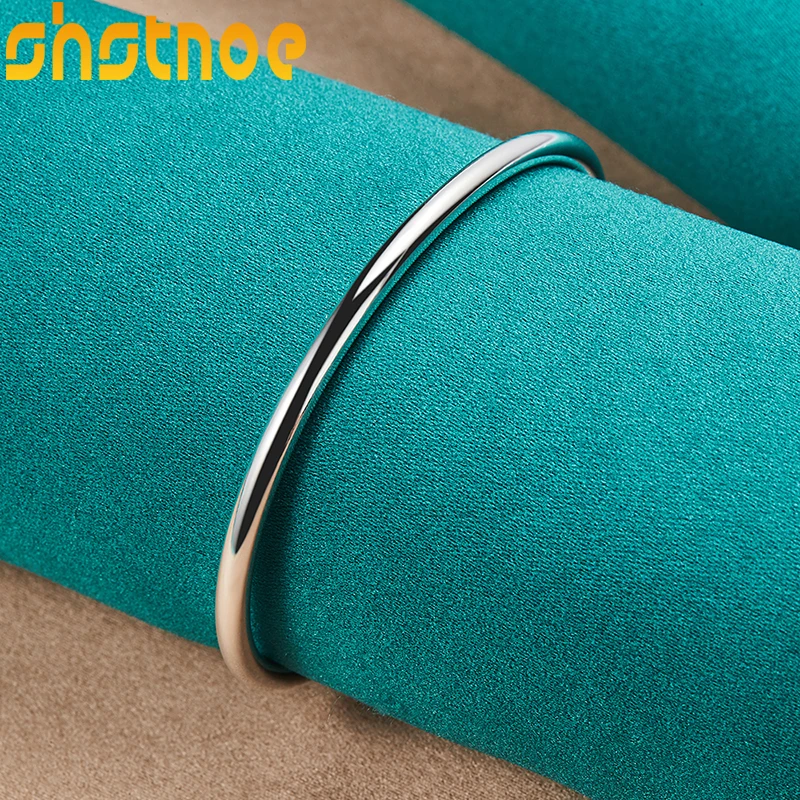 925 Sterling Silver 4mm Smooth Solid Bead Open Bangle Bracelet For Man Women Engagement Wedding Charm Fashion Party Jewelry