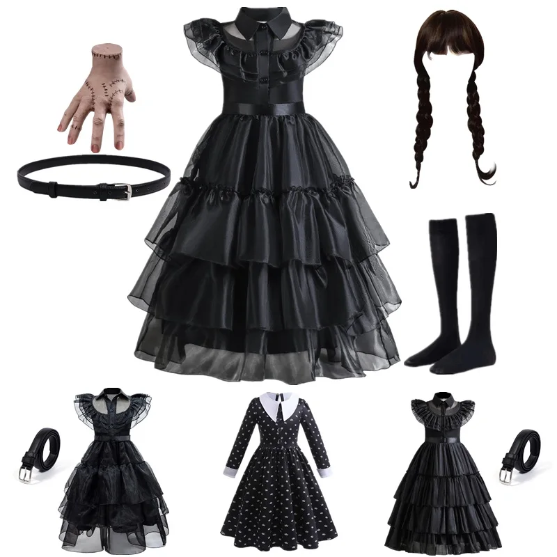 Girls Wednesday Skirt Kids Adams Halloween Black Family Costume Kids Carnival Cosplay Costume Princess Easter Fantasy Dress Up