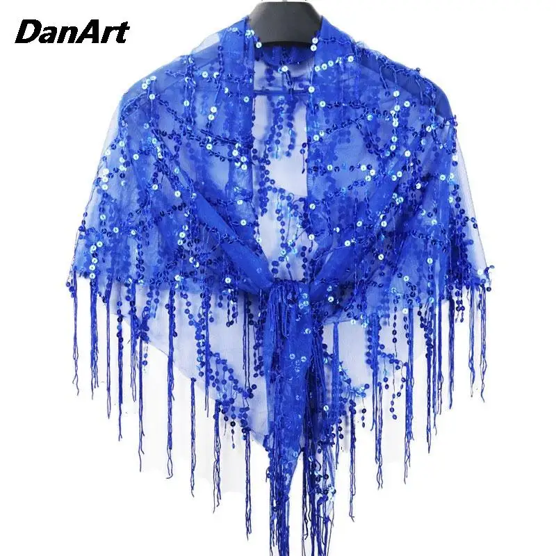 Sexy Mesh Hollowed Out Triangle Scarf Ladies Casual Lace Shiny Fringe Evening Shawl Women Sequins Scarf Shawl