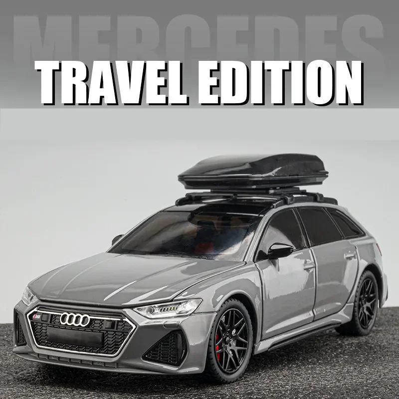 1/24 Audi RS6 Toy Car Model 1:24 Diecast Racing Vehicle Miniature Pull Back Sound Light Doors Openable Collection Gift For Kid