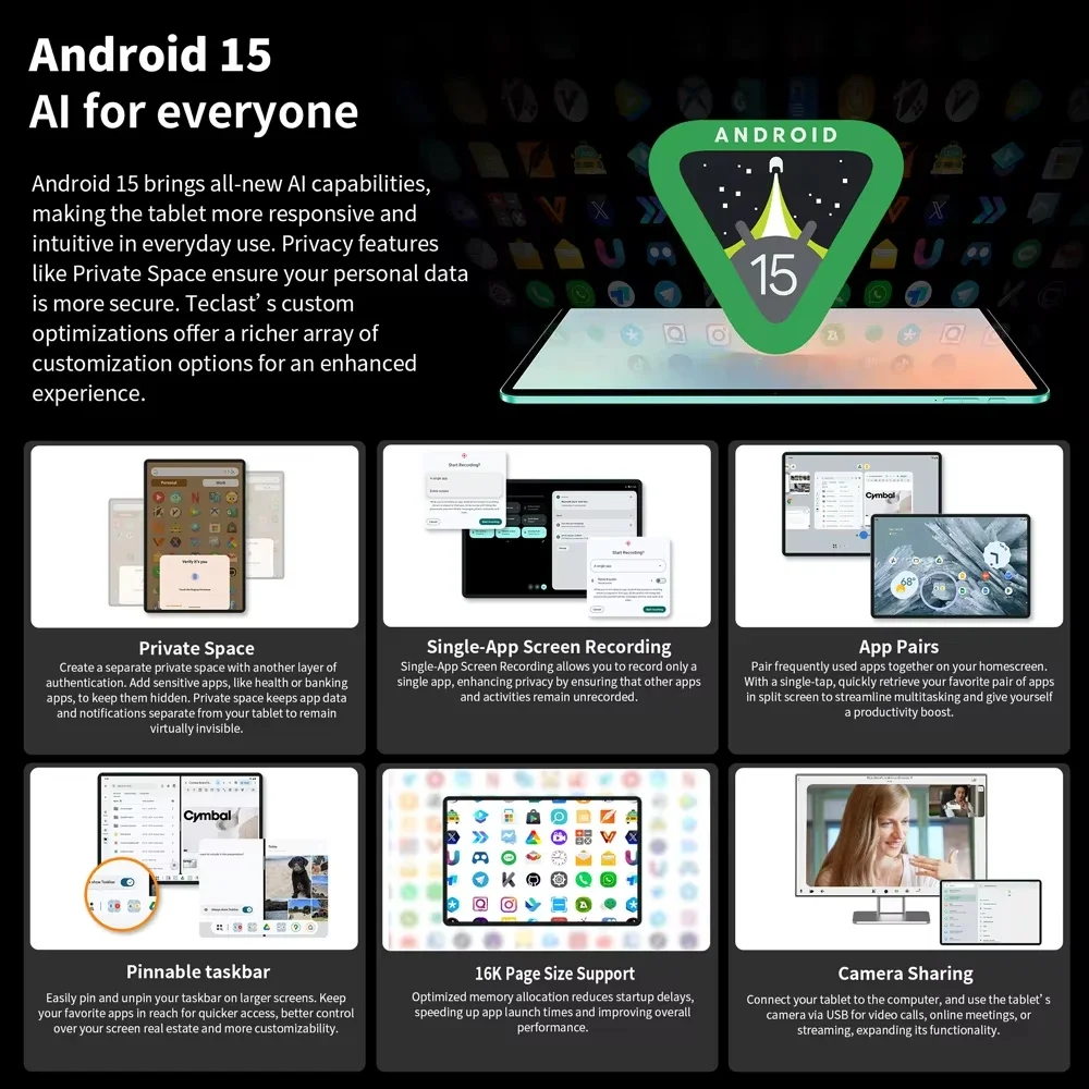 【New】Android 15 Teclast P50 AI Tablet 11" 90Hz Screen AllWinner A733-AI Octa-Core 6GB 128GB LPDDR5 Wifi-6 7000mAh Battery AI Tab