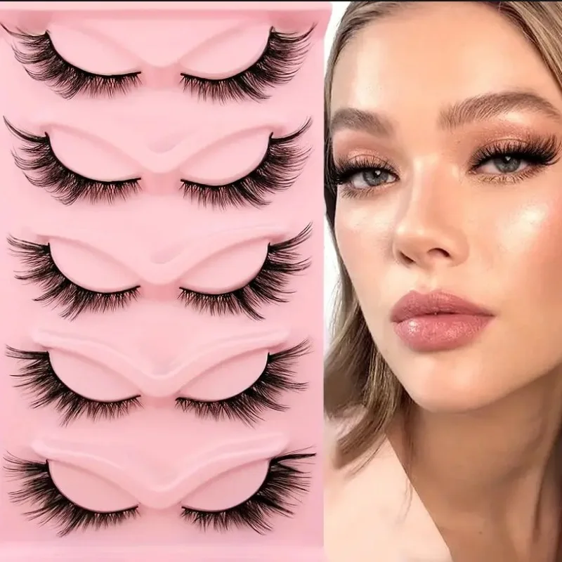 5/10 Pairs Cat Eye Lashes Faux Mink Eyelashes Natural Long Manga Lashes Winged End Eye Elongated Eyelashes Fake Lashes Makeup