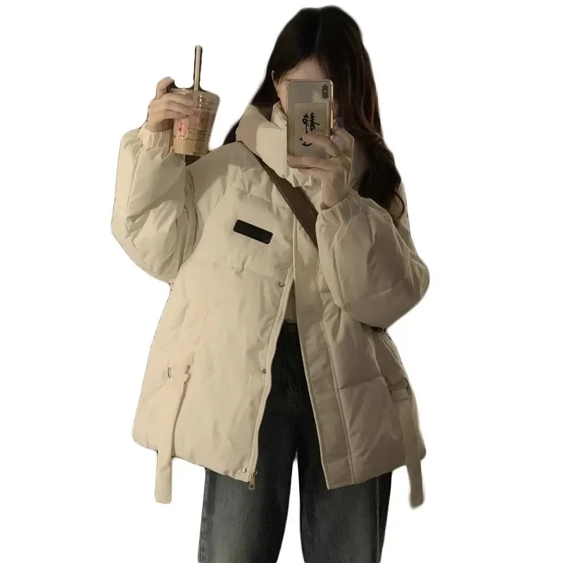 Jaqueta de inverno feminina 2025 novo engrossar algodão quente com capuz puffer casaco manga longa solto jaqueta de escritório zíper sólido casual outerwea