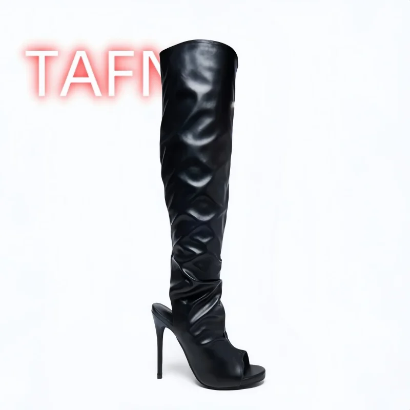 

Women's Stiletto Heel Thigh High Boots,Peep Toe Pull on Long Boots,Sexy Over The Knee Boots,Lady Stylish Party Summer Boots