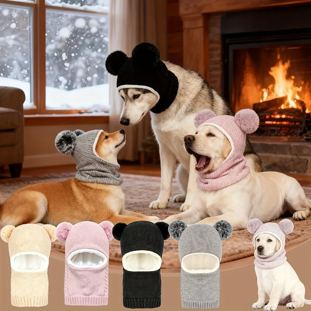 

Cute Pet Knitted Warm Hat Noise Reduction Solid Color Dog Calming Earmuff Comfortable Hearing Protection Pet Headgear
