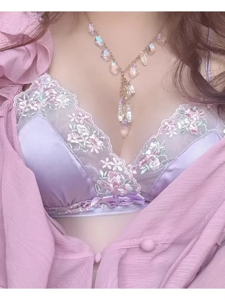 MOYISU Sexy French Satin Flash Sale | Vintage Lace Bralette Set | Triangle Underwire AA-BC Cups | Elegant Allure Last 50 Sets AB