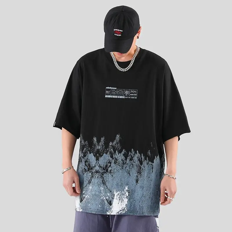 Summer Trend Large Men's T-shirt Big Fat Base Shirt Loose Casual Cotton Printed T-shirt Fat T-shirt Oversized T Shirt  Clothing