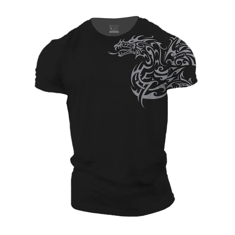 Vintage Men\'s T Shirt 3D Print Dragon Graphic T-shirts Casual Short-sleeved Tops Summer Oversized Fitness Apparel Men Clothing