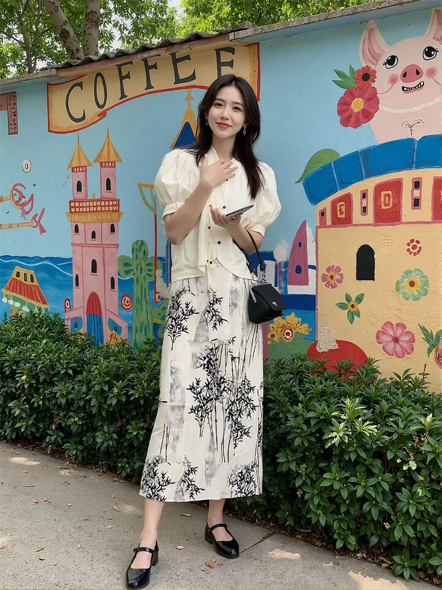 

Юбки миди в китайском стиле, женские юбки-миди с завязками на талии и рюшами по подолу, многослойная сетка, плиссированные, современный, художественный, летний тренд