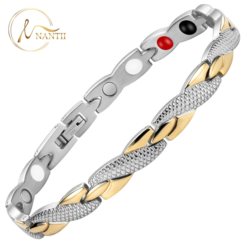 Women's Fashion Twisted Titanium Steel Bracelet 4 Elements Healthy Bio Magnetic  Negative Ion Germanium Bracelets for Women