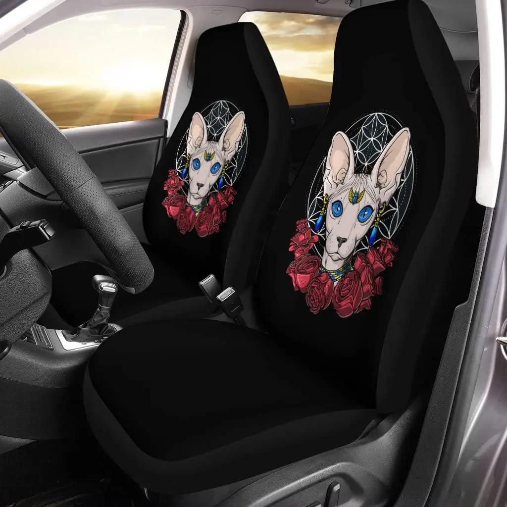 Hippie Car Seat Covers Sphynx Cat Sacred Geometry Set of 2 Universal Fit Vehicle Seat Protector Auto Seat Covers Most Vehicle