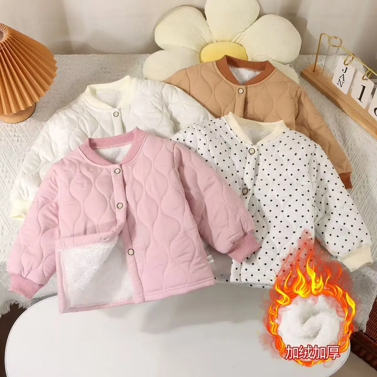 Baby Autumn Winter Style Kids Cotton Clothes Jacket Toddler Coat Long Sleeve Solid Color Down Jacket Baby Cotton Clothes Coat