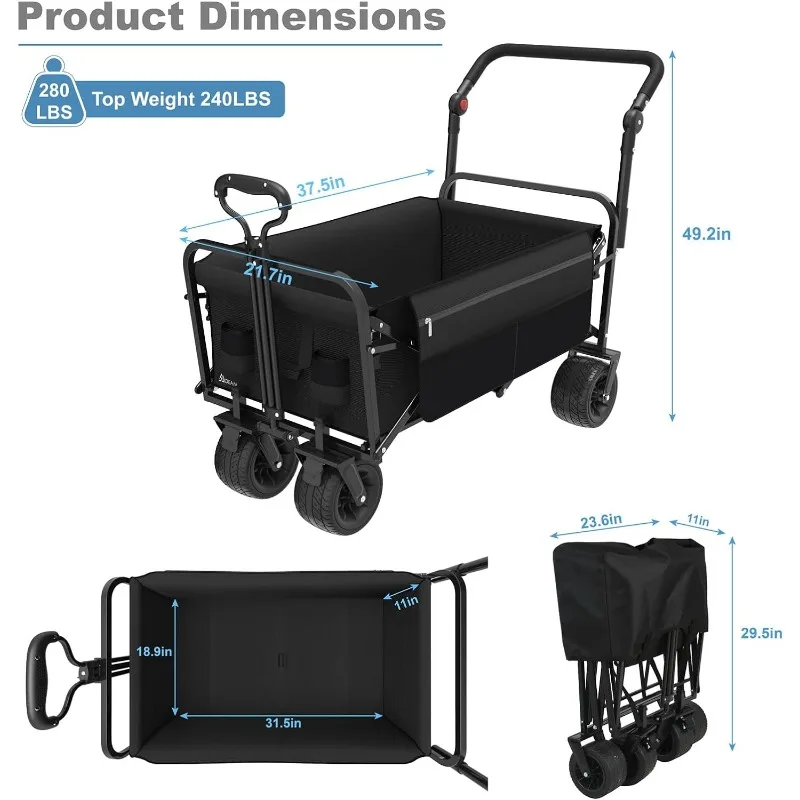 Imagem -03 - Heavy Duty Dobrável Vagões Carrinhos Vagão Dobrável Utilitário de Grande Capacidade com Roda Push Pull Handle e Side