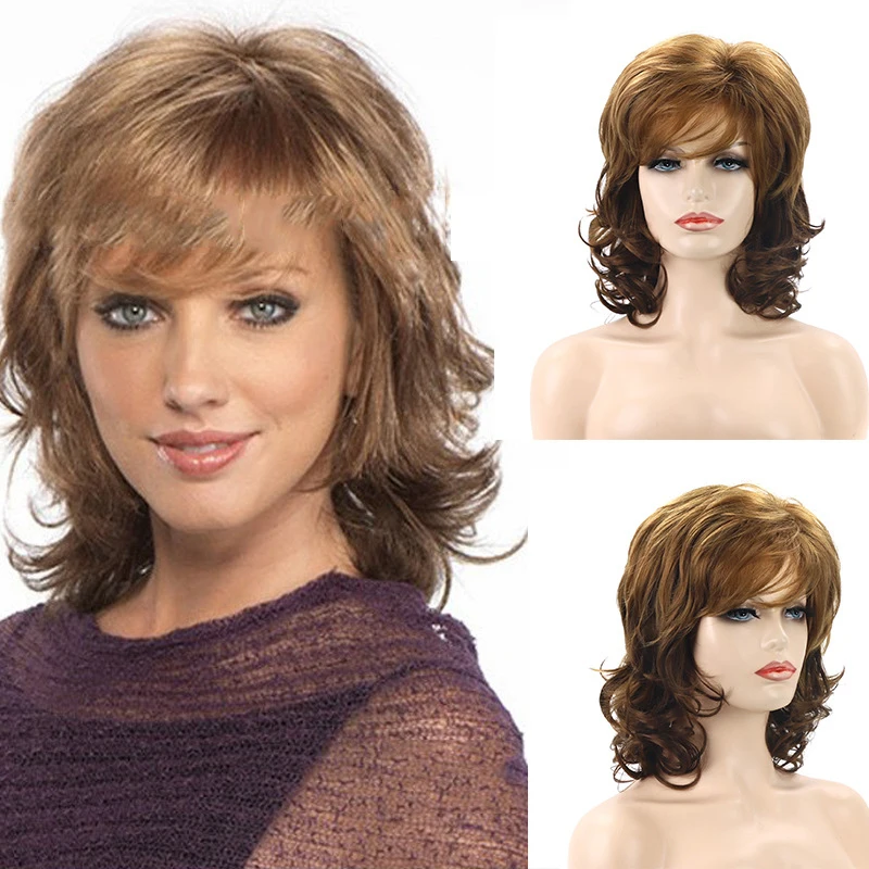 

European and American fashion white women's , mixed color, side-swept bangs, fluffy long curly synthetic hair wig