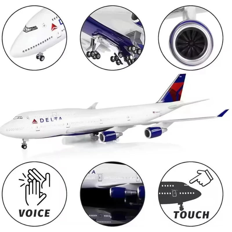 

New 1/150 Airplane B747 Aircraft DELTA Airline Model W Light and Wheel Diecast Resin Plane Collection Decoration Display Toys