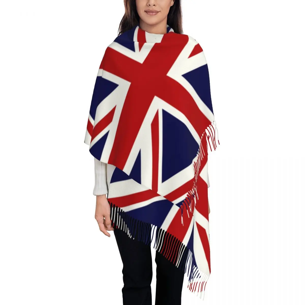 Union Jack Flag Of The UK Scarf Wrap Women Long Winter Warm Tassel Shawl Unisex Scarves