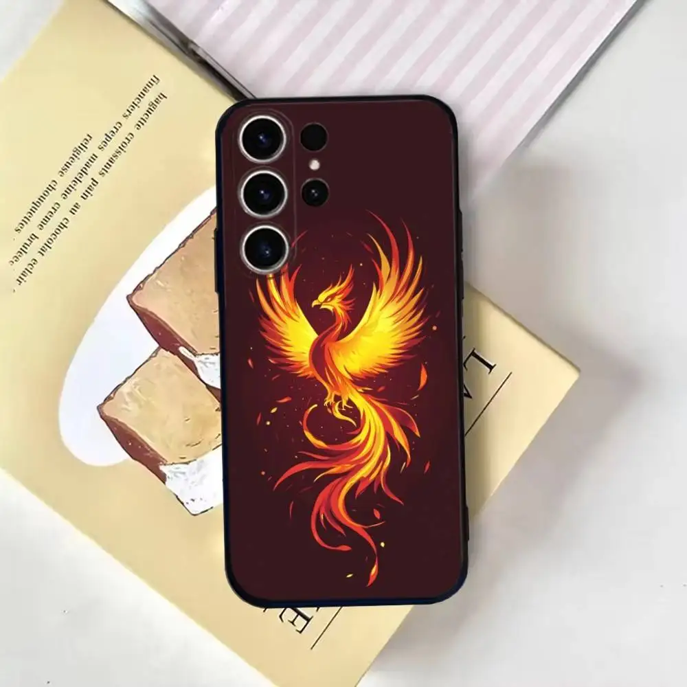 Funda de teléfono Phoenix Art para SamsungS25,24,21,22,23,30,Ultra,20,Plus,Fe,Lite,Note,10,9, funda negra suave