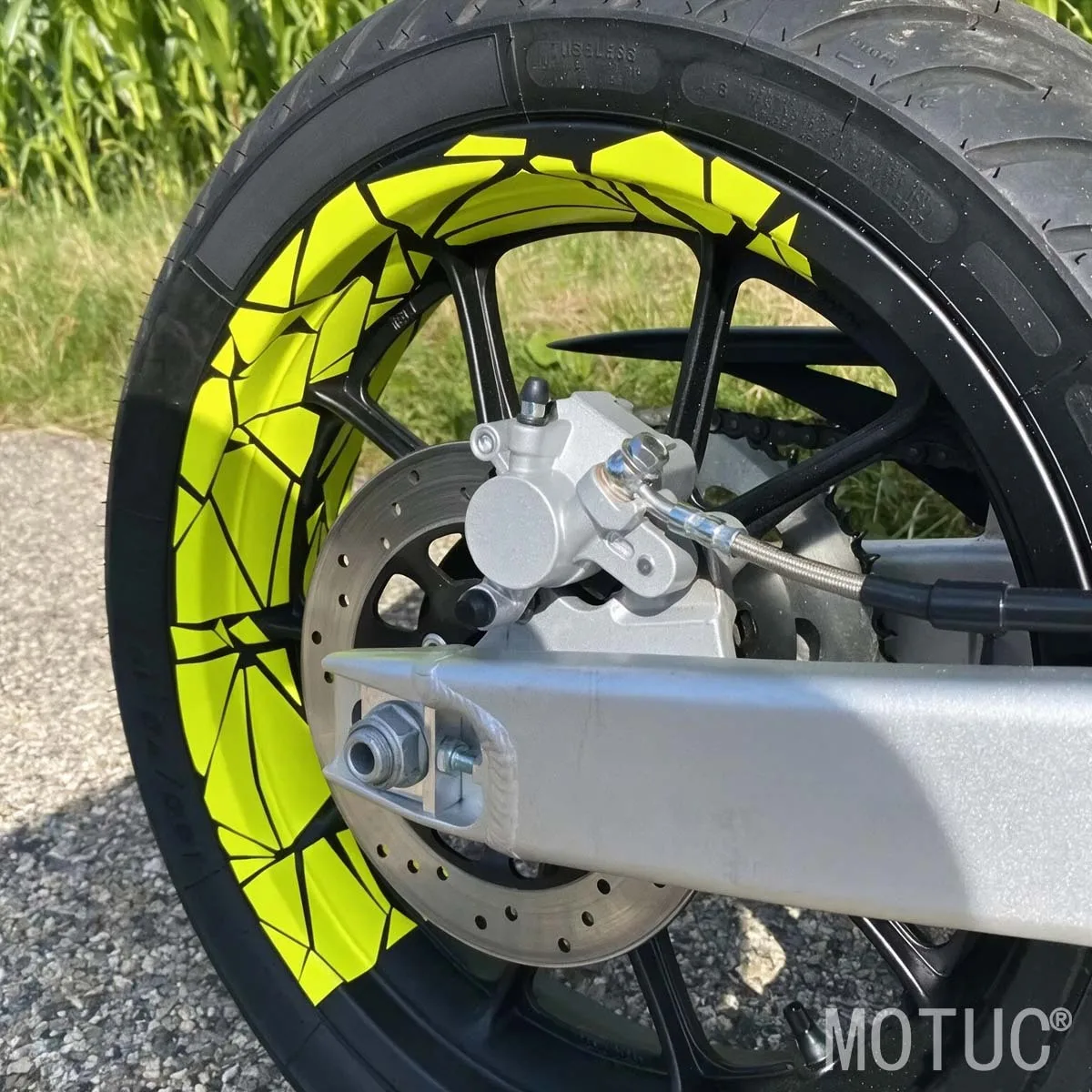 Geometrischer Riss-Motorrad-Felgenaufkleber, reflektierender Vinyl-Aufkleber, wasserdicht, UV-beständig, Felgenband, Motorrad-Dekorationszubehör – Detail 2
