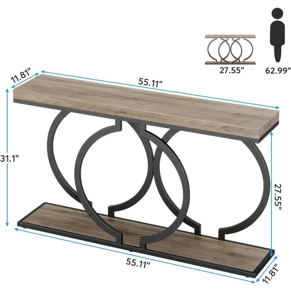 Sofa Tables, Industrial Console Table, 55 inch Wood Entryway Table Narrow Long Sofa Table, Rustic Accent Table for Living Room