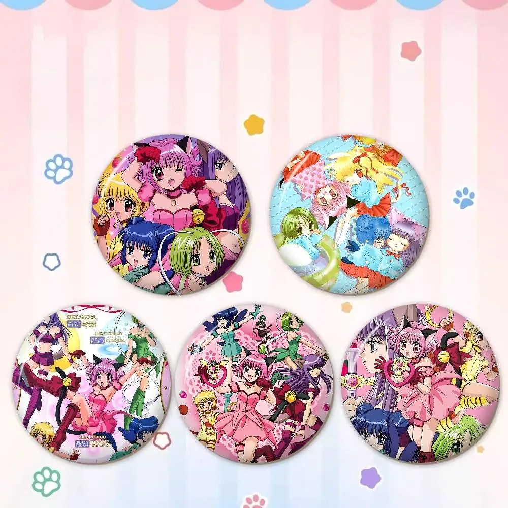 Tokyo Mew Mew Anime Cartoon Brooches Anime Badge Round Handmade Brooch Lapel Pins Jewelry For Backpack Clothes Gifts