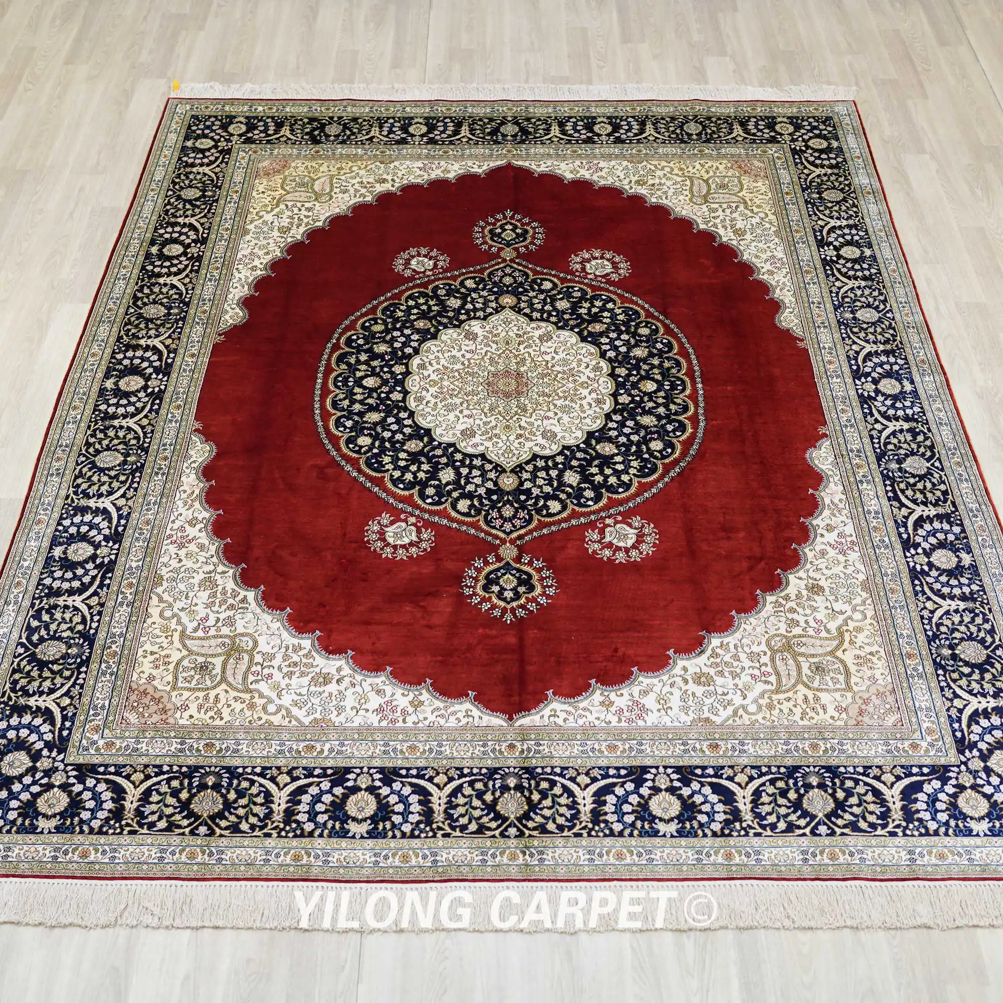 8'x10' Oriental Silk Rug Hand Knotted Antique Red And Blue Persian Carpet (LH987B)