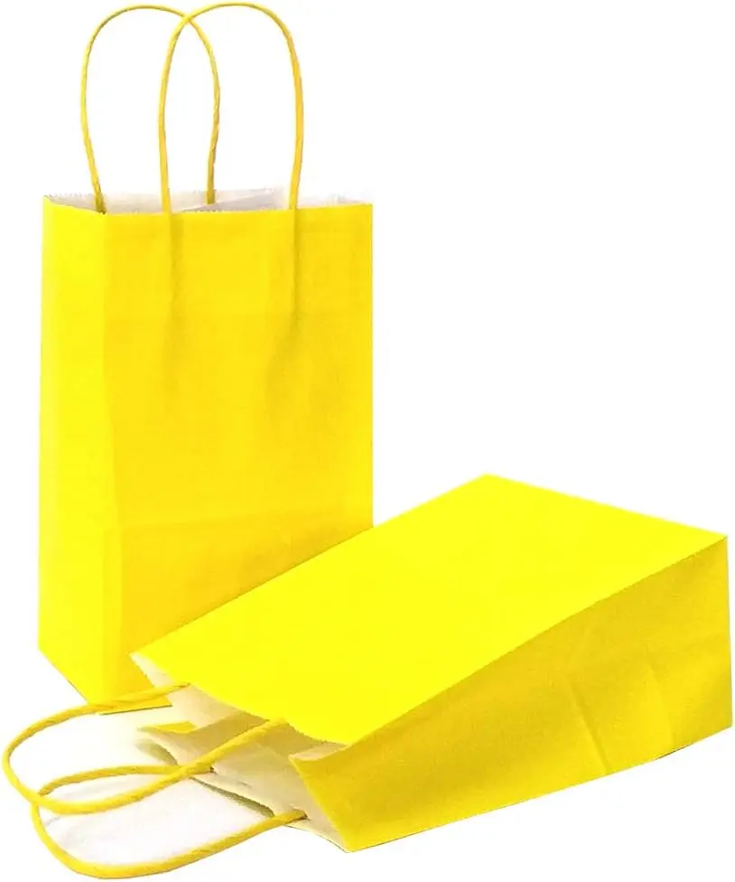 

Small Plain Natural Paper Kraft Gift Bags with Handles Yellow Paper Bags for Birthday Party