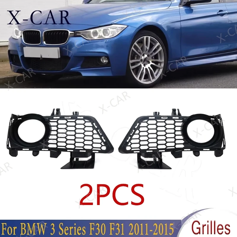 

2PCS For BMW 3 Series F30 F31 2011 2012 2013 2014 2015 Front Bumper Fog Light Lamp Grille Honeycomb Cover Frame 51118054156