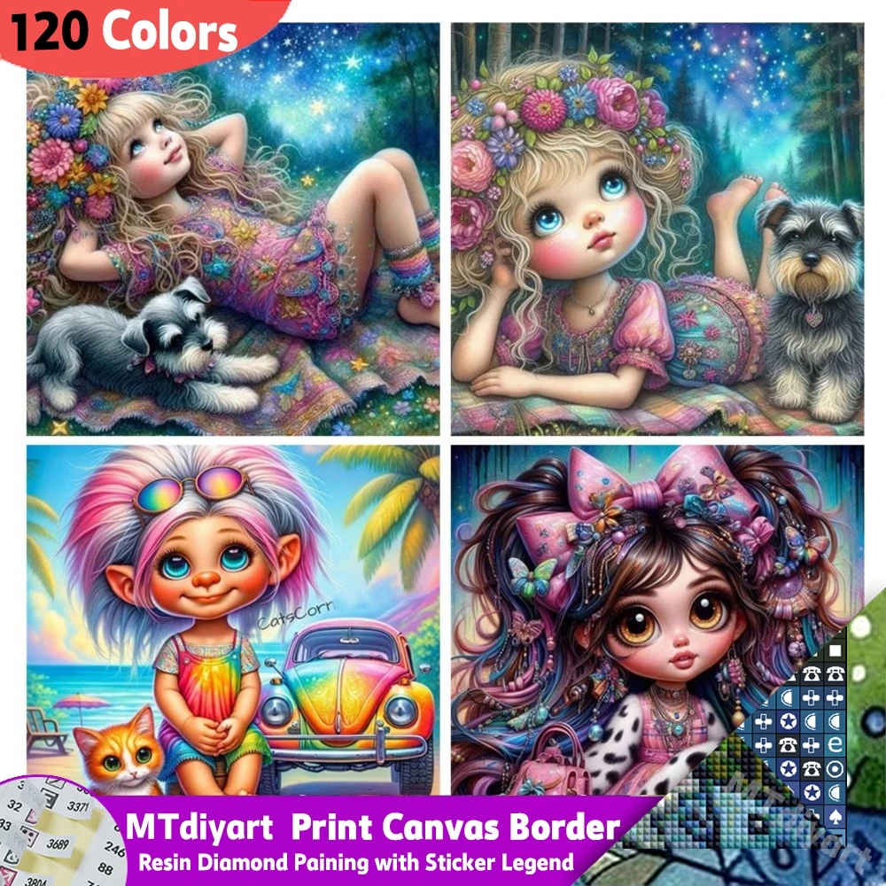 Resin Diamond Painting Cool Boy And Cat Travel 120 Colors Sticker Legend Diy Hippie Rhinestone Art Mosaic Cartoon Picture Decor