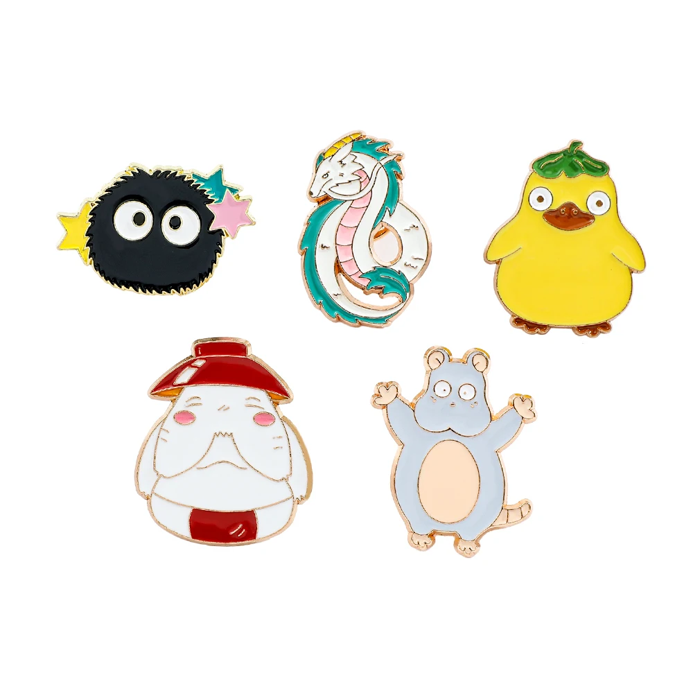 Spirit World Enamel Pin Dragon Mouse Duck Carrot Coal Brooches Bag Lapel Pin Childhood Cartoon Movie Badge Accessories Gifts