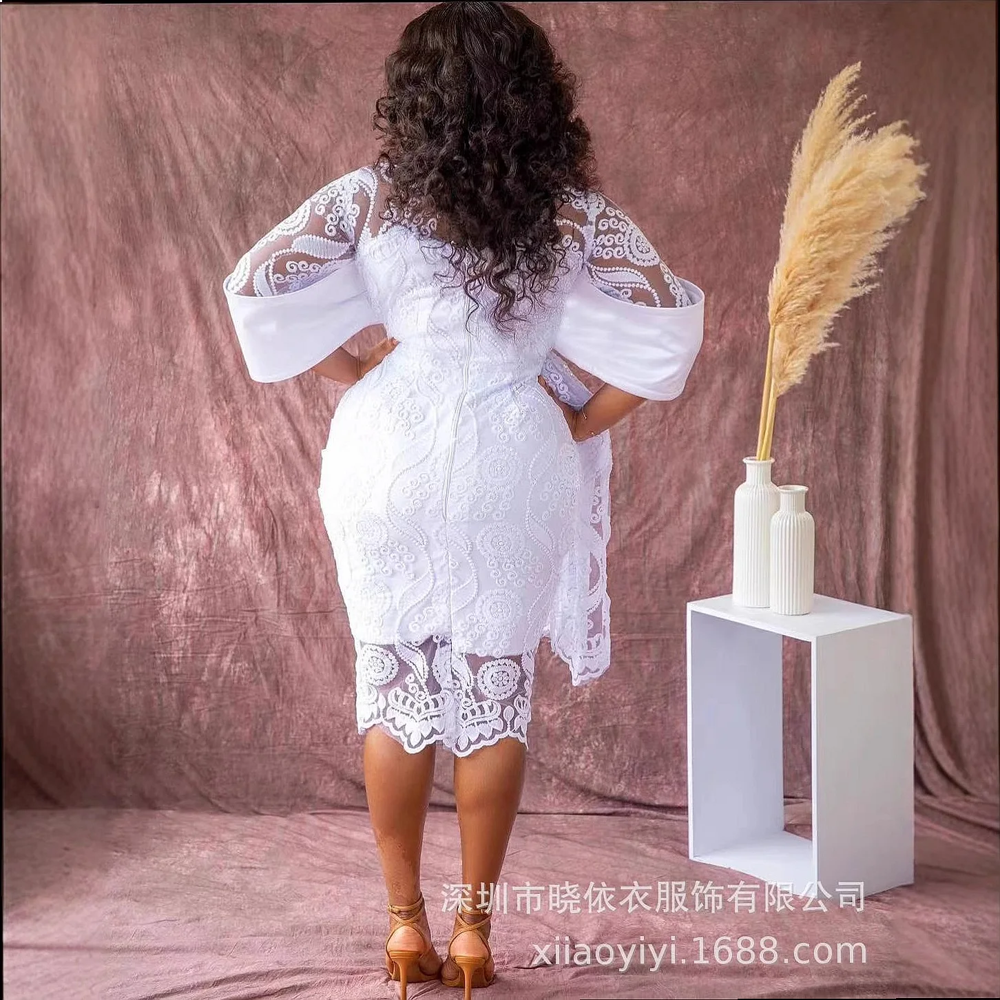 Plus Size Lace Embroidered Dress Dresses with Sash Tie Spring Summer Women Floral Bohemian Maxi Dresses view 2