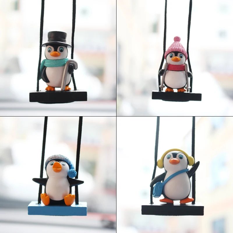 

Swing Sled Penguin Car Pendant Gentleman Penguin Auto Rearview Mirror Decoration Car Interior Accessories Animal Doll Toys