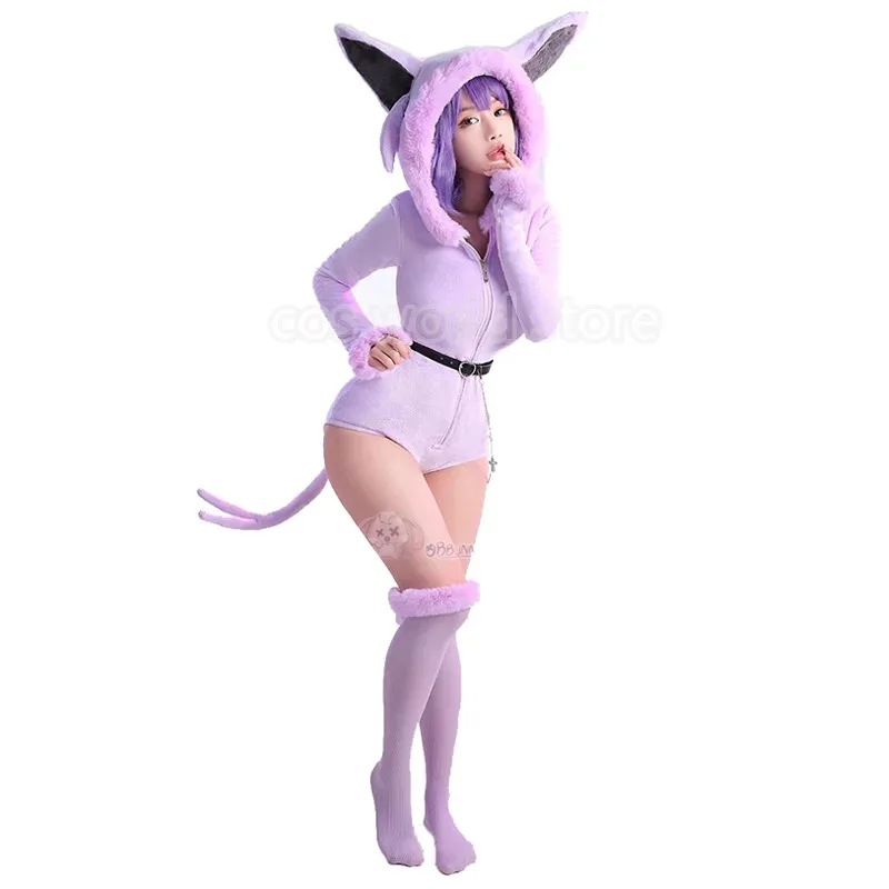 2025 New Anime Espeon Cosplay Costumes Women Sexy Hooded Bodysuit Tail Socks Suit Cute Cartoon Flannel Pajamas Bunny Girl Plush