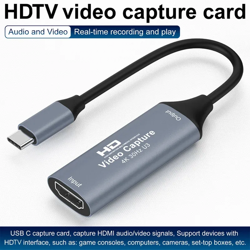 

HDMI-compatible To Type C 3.0 Video Capture Card Game Grabber Record for PS5 Xbox Switch Camera to USBC 3.1 Phone Macbook iPad