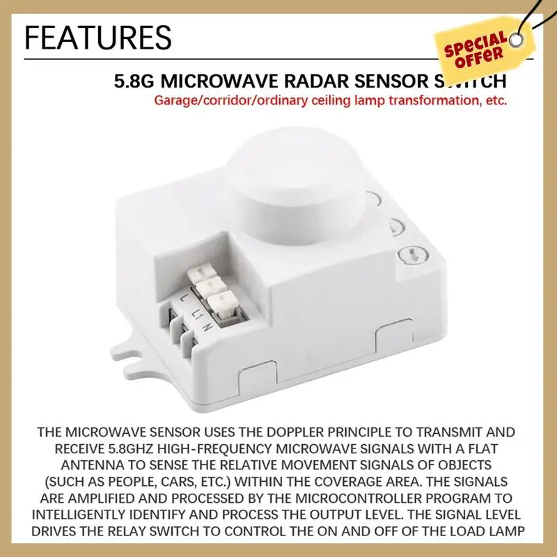 5,8G микроволновый индукционный переключатель 220 В интеллектуальное энергосберегающее управление микроволновый радарный датчик простой в использовании