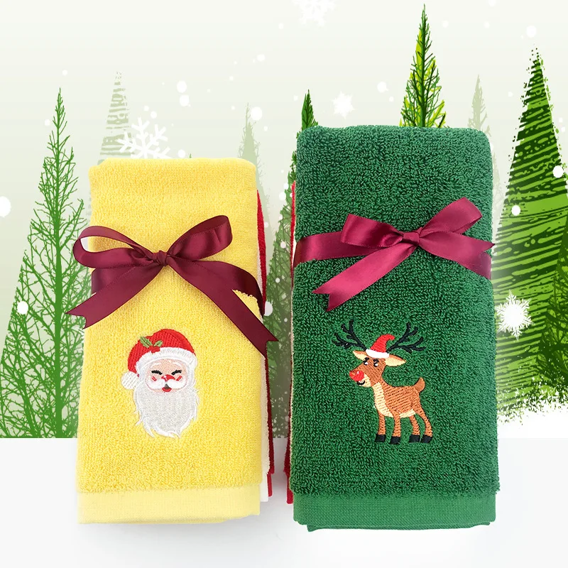 3PCS Set Soft Cotton Towels Merry Christmas Santa Claus Hand Towels 32x45cm Absorbent Hand Bath Towels for Home Hotel Bathroom