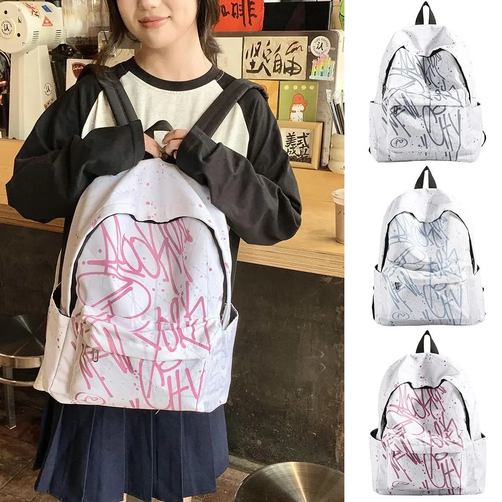 

Casual Letter Graffiti Travel Backpack Large Capacity Lightweight Students Schoolbag Zipper Oxford Cloth School Bag