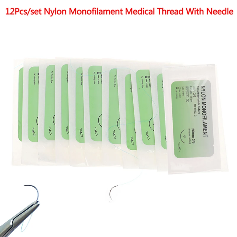 Nylon Monofilament Suture Kit 12 Pieces Medical Needle Practice Set for Student Surgical Skills Training Laboratory Use