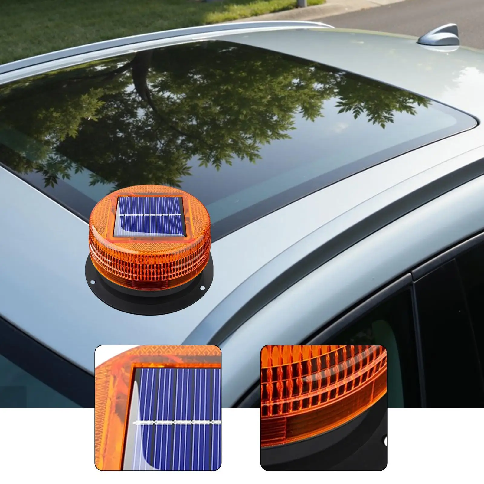 Solar Car Roof Strobe Light, Round Cordless Professional Beacon Light, LED Flashing Light, Warning Light for Factory, Traffic
