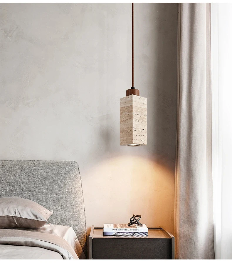 Yellow Stone Pendant Light Dining Table Japan Wabi-Sabi Travertine Droplight Nordic Bedside Restaurant Aisle Hanging Lamp