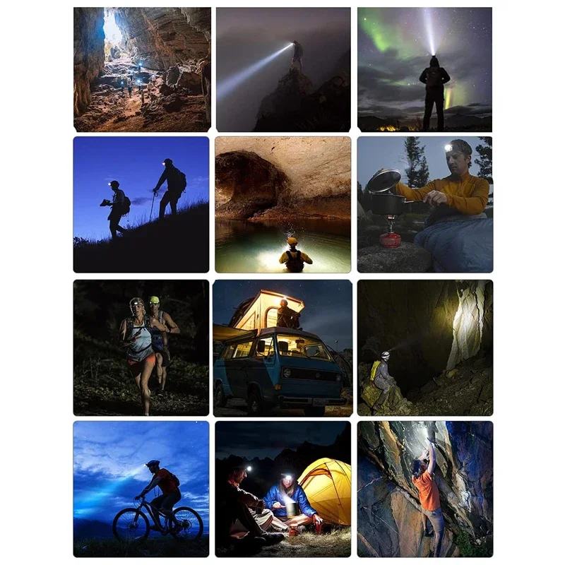 مصباح رأس للجبهة قابل لإعادة الشحن، كشافات LED للمشي ليلاً وشحن USB مقاومة للماء للتخييم والصيد