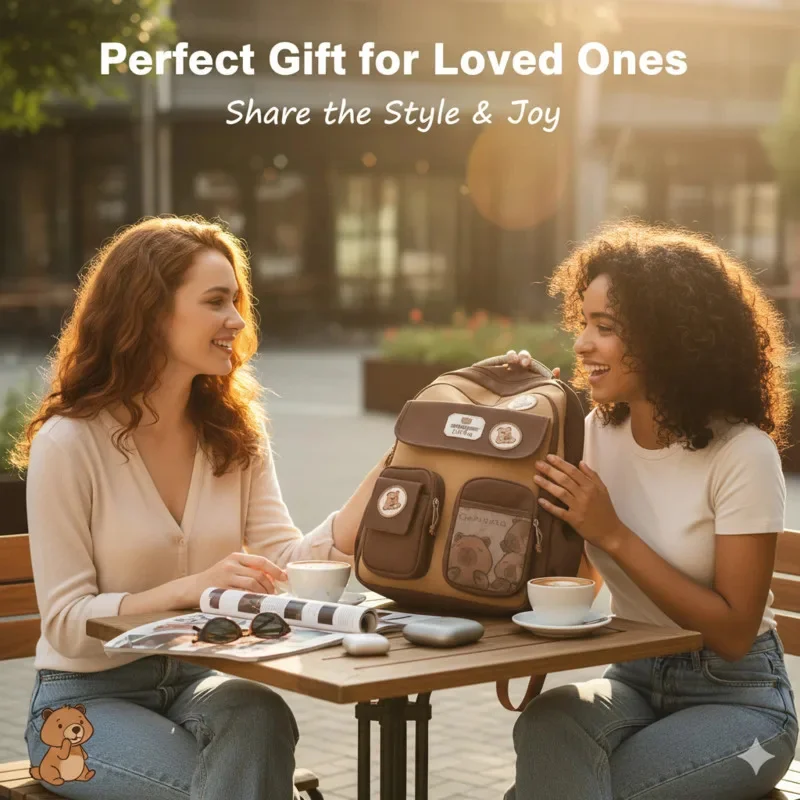 

Cartoon Capybara School Backpack Student Laptop Bag Waterproof Fabric Adjustable Strap Casual Travel Bag With Multiple Pockets