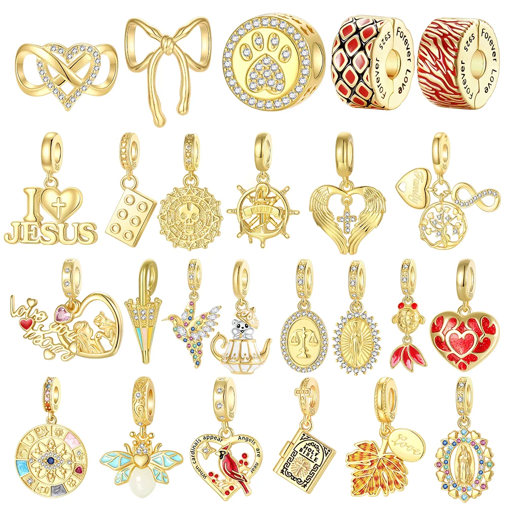 

Gold Series Charms Bead Original 925 Sterling Silver Inlaid Zirconium Sun Leopard Pendants Fit Bracelet Jewelry Gift DIY Marking