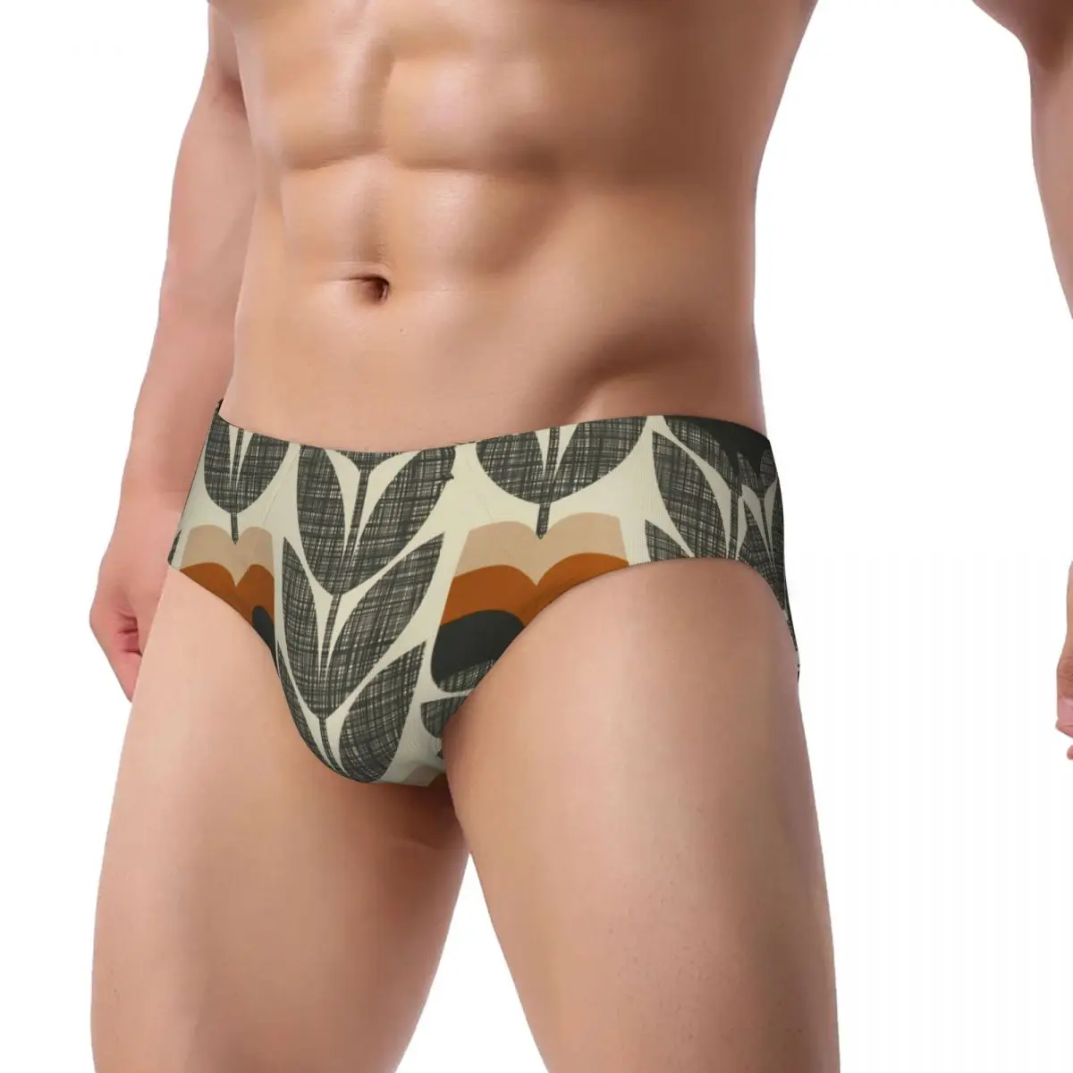 Custom Men's Rose Bud Orange By Orla Kiely Men Panties Breathable Briefs Underwear
