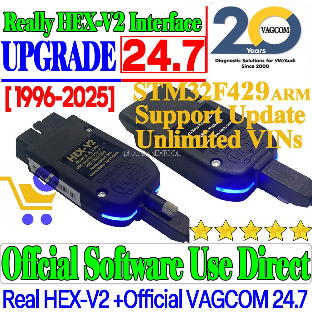 [1996-2025] Update V24.7 Unlimits VINs Real V2 Online VAG HEX V2 Hardware Usb Interface For VAG  COM Diagnostic Coding VCDS TOOL