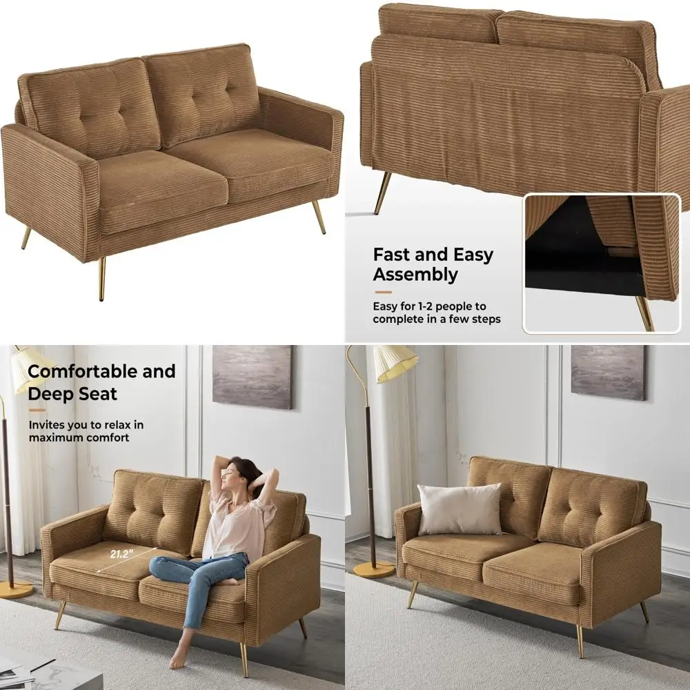 

Modern Khaki 2-Seater Loveseat Sofa with Deep Seat for Living Room, Bedroom, and Apartment