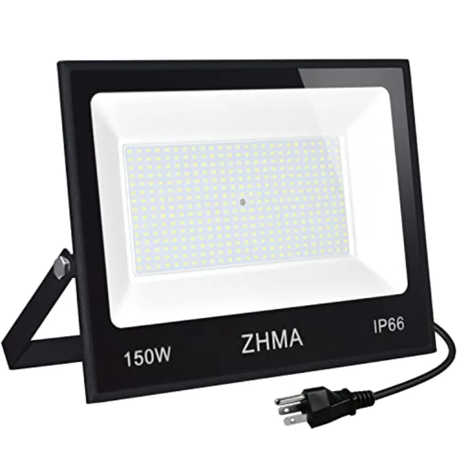 

150W LED Flood Light Outdoor, 12000lm LED Work Lights with Plug, IP66 Waterproof Security Lights, 6500K Daylight White floodlig