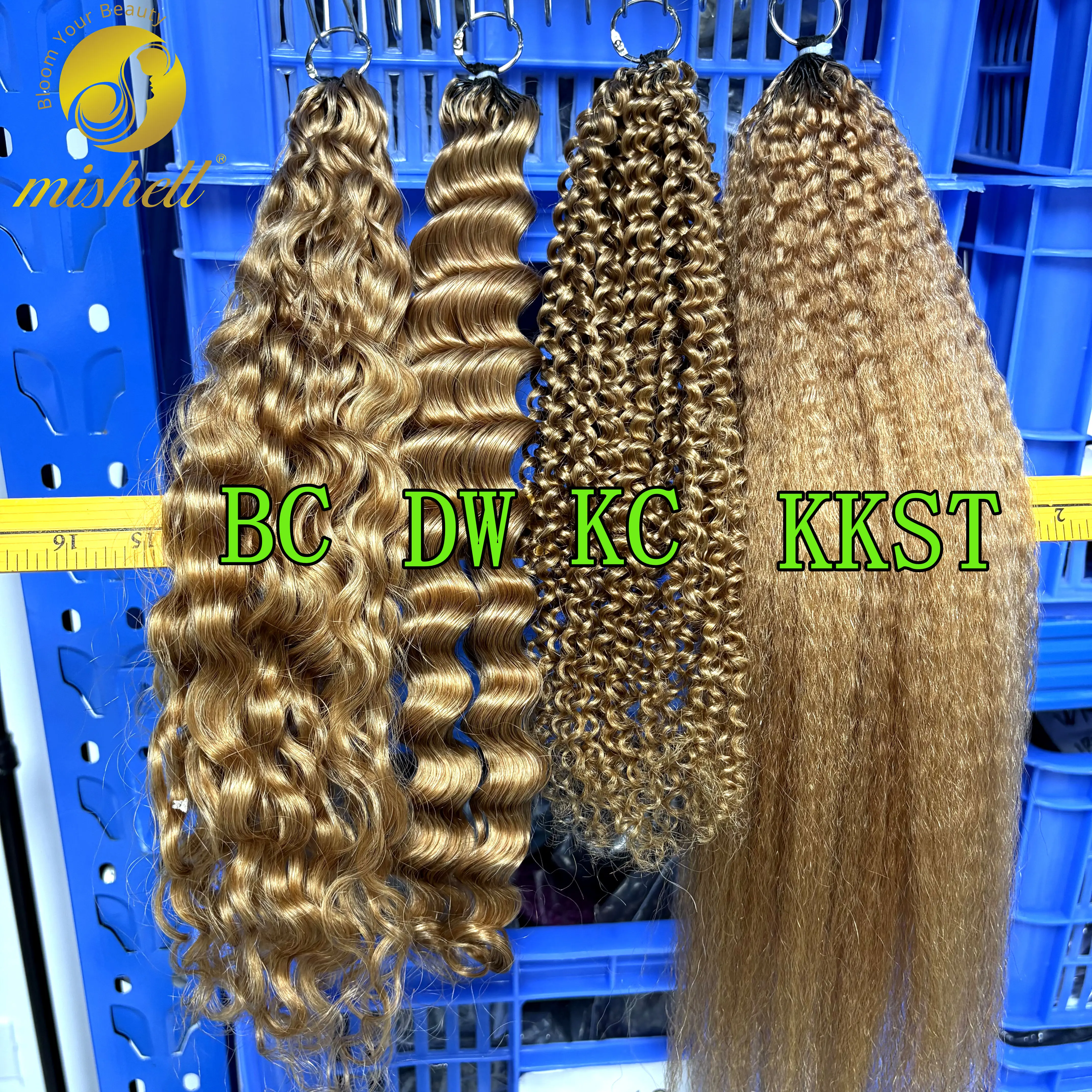 30# Ombre 50g/Pack Kincky Curlr Crochet Human Hair Extensions Deep Wave  Knotless Pre-Separated Crochet Feather Hair Extensions