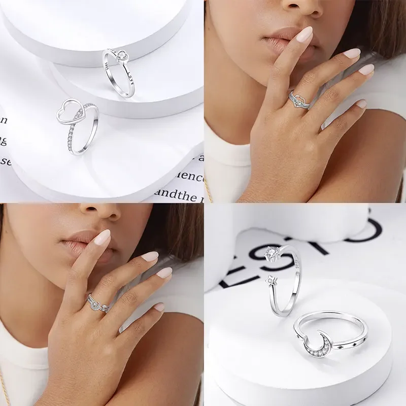 925 Sterling Silver Double Butterfly Rings Women Jewelry Anniversary Birthday Gifts for Mother Wife Girls Size 6-9 Wedding Rings